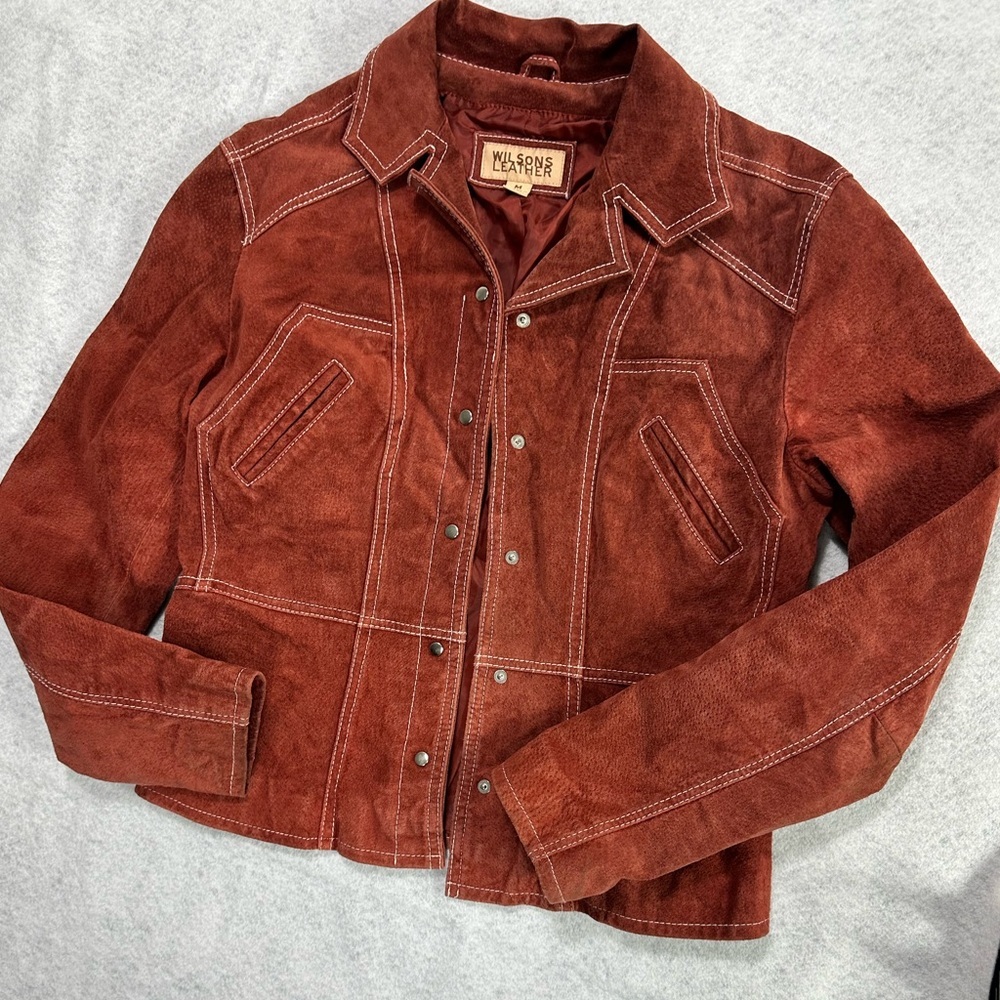 Wilsons Suede Leather Burnt Orange Vintage Jacket Size Medium - Picture 4 of 10
